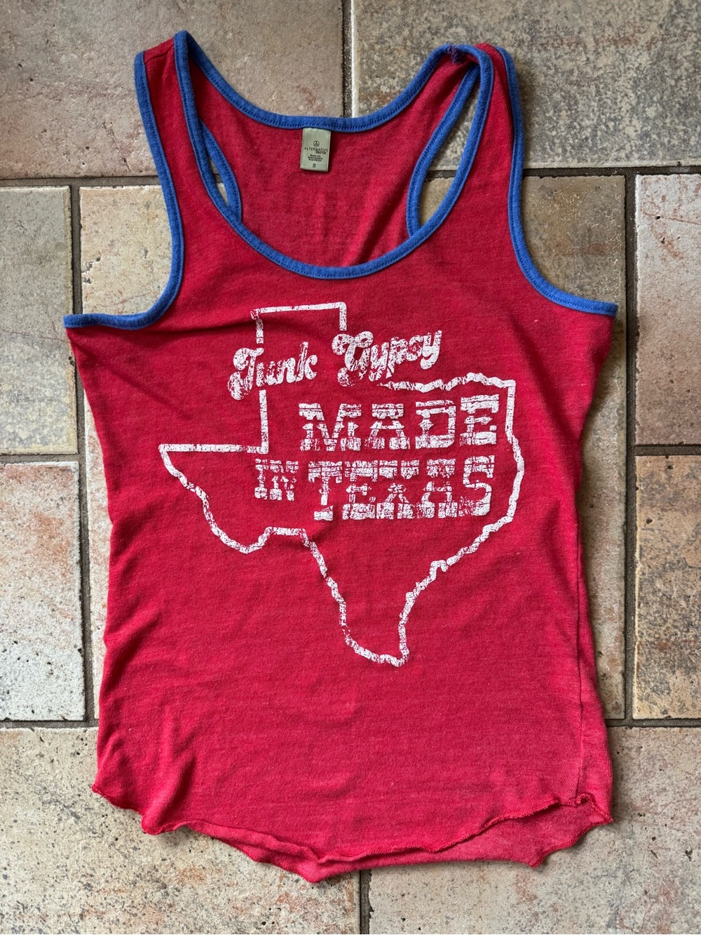 Junk Gypsy Made In Texas Red & Blue Retro Style Tank Top Size Small
